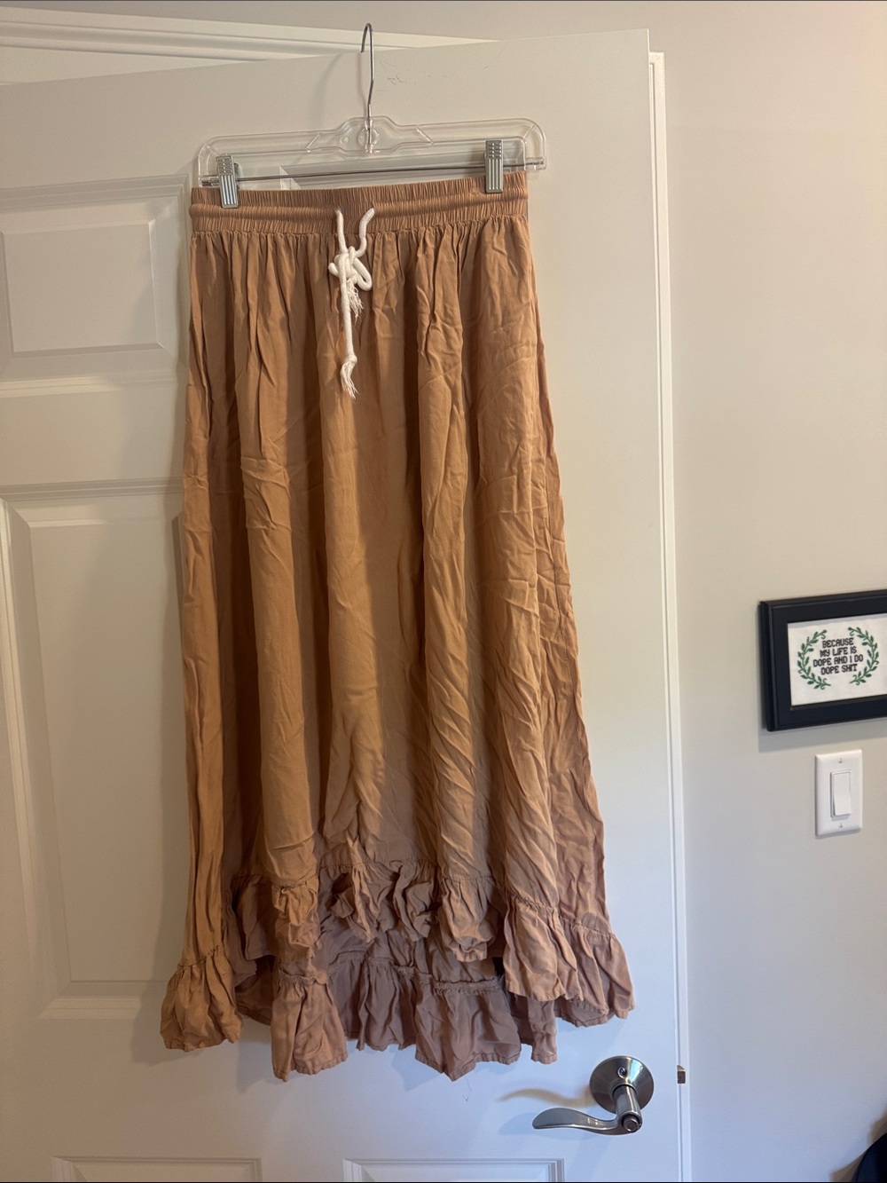 SHEIN Tan Bohemian Ruffle Hem Maxi Skirt